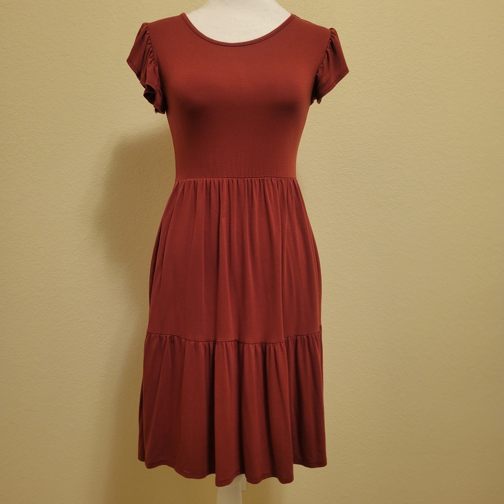 Rust Red Terracotta Olivia Rae Flutter Sleeve Dress (size Small)